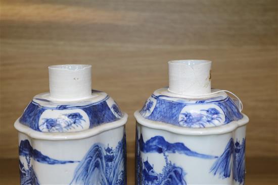 A pair of Chinese blue and white tea caddies height 19.5cm
